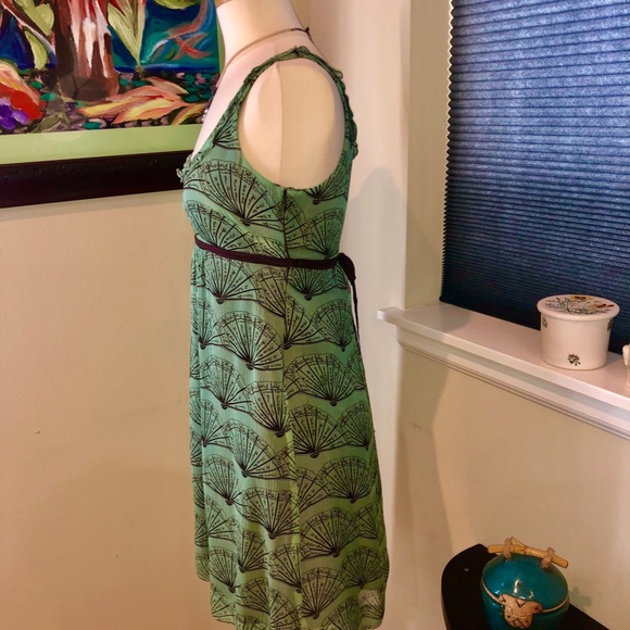 Moth Anthropologie Silk Fan Print Aqua & Brown Mini Dress size 6 / New w Tag - Picture 3 of 10